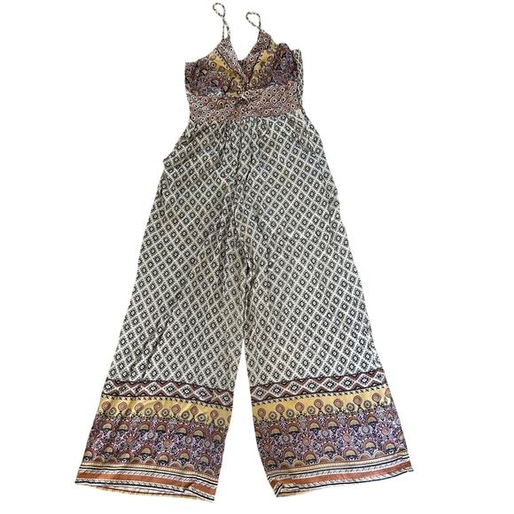 Angie Jumpsuit Romper Boho Wide Leg Smocked Spaghetti Strap Flowy Festival SZS - Picture 2 of 9